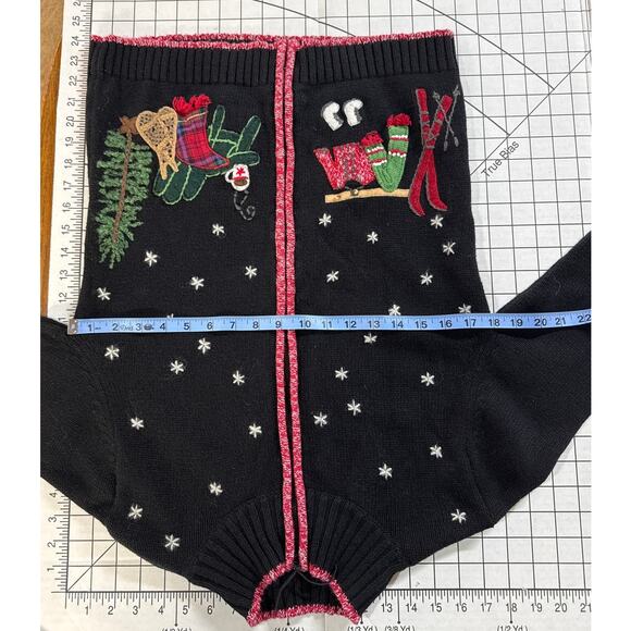 Coldwater Creek Vintage Black Zip Up Christmas Holiday Cardigan Sweater Women SS - Picture 7 of 7
